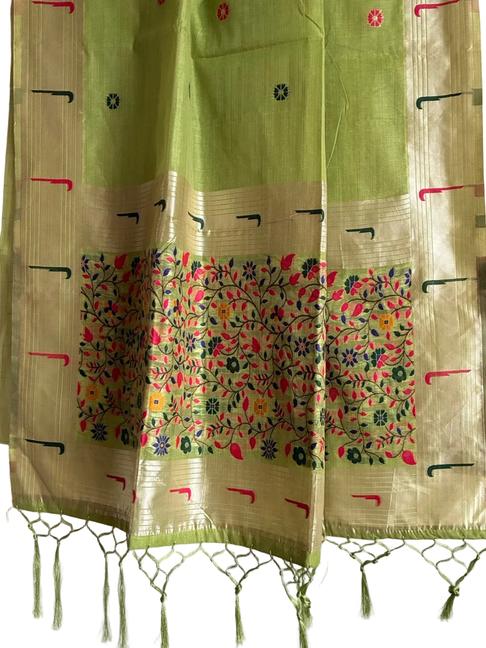 Green Paithani Multicolor Saree