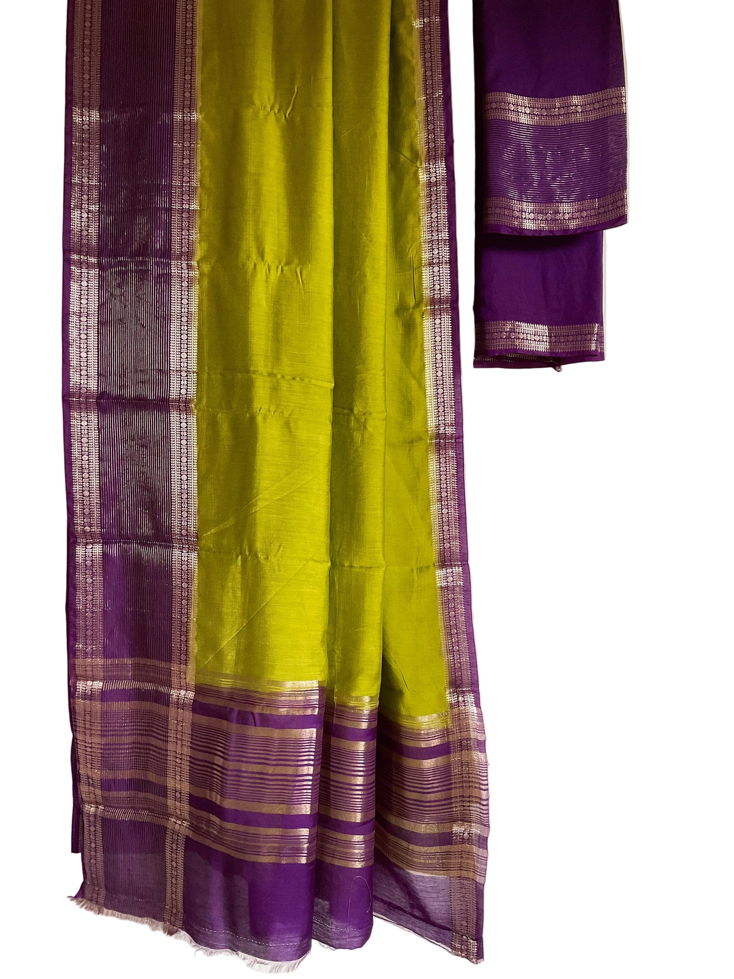 Green Assam Silk Saree with Purple Zari Border