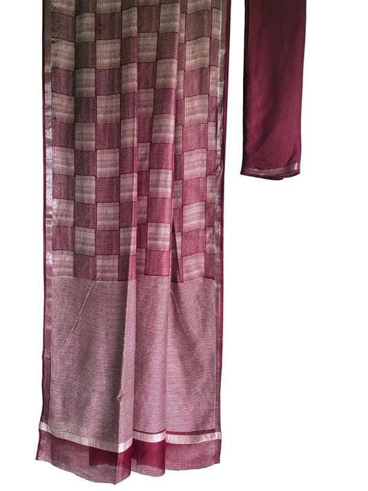 magenta Mul Cotton Checks Saree