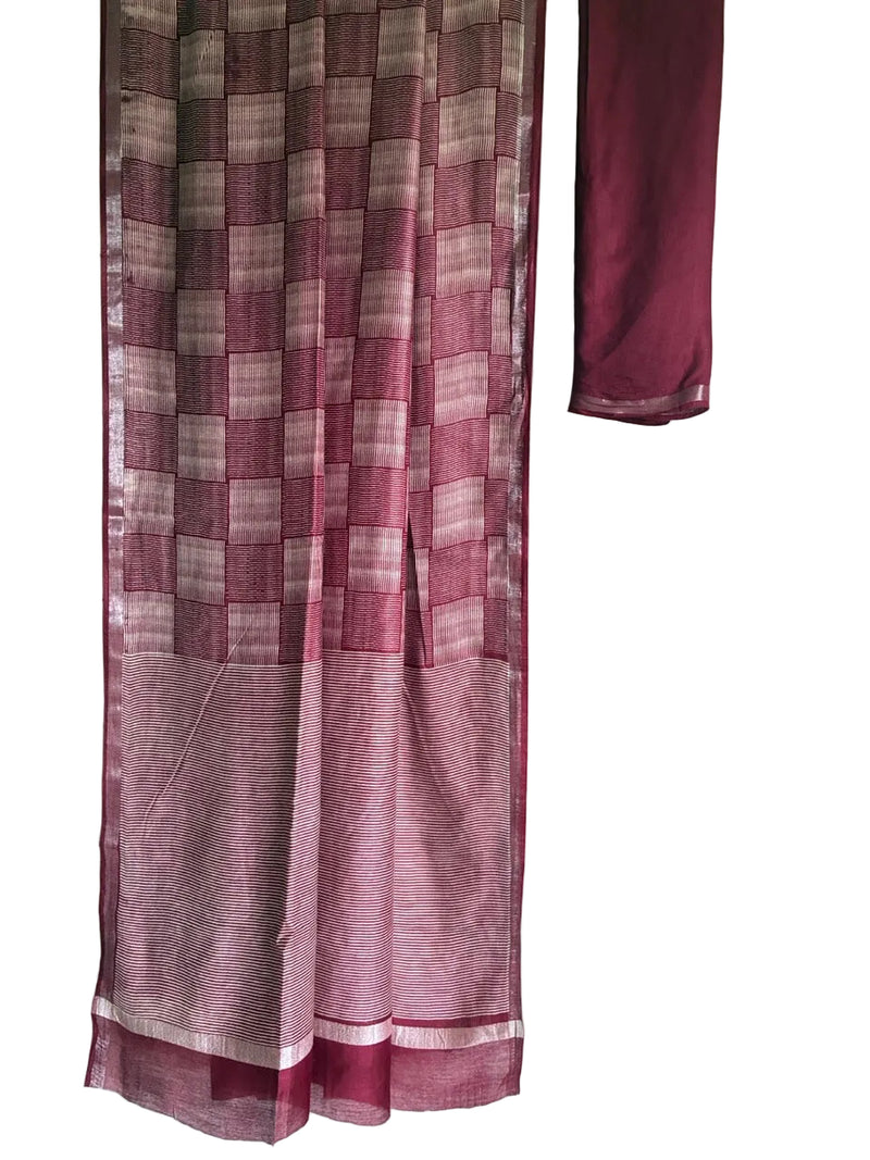 magenta Mul Cotton Checks Saree