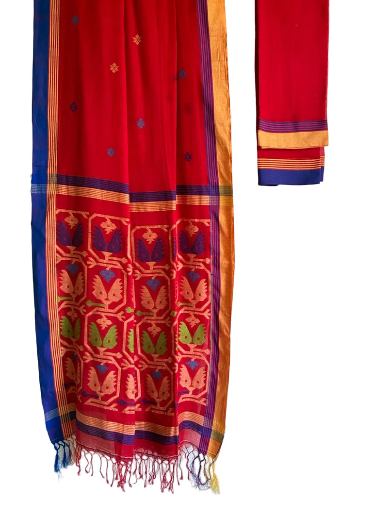 Bengal Pure Cotton Red Saree