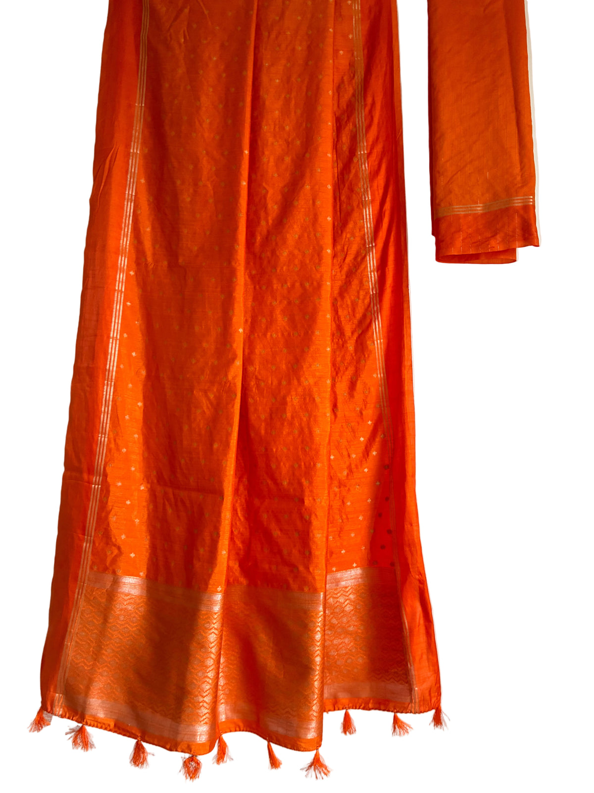 Bright orange jute silk saree full drape view Aariyaa sarees Bengaluru