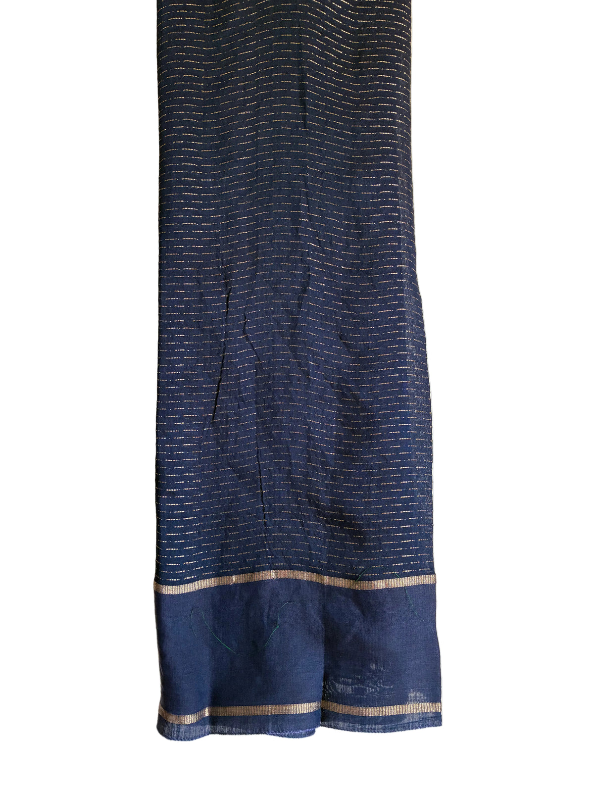 Unstitched contrasting navy blue blouse piece with fine gold border detail
