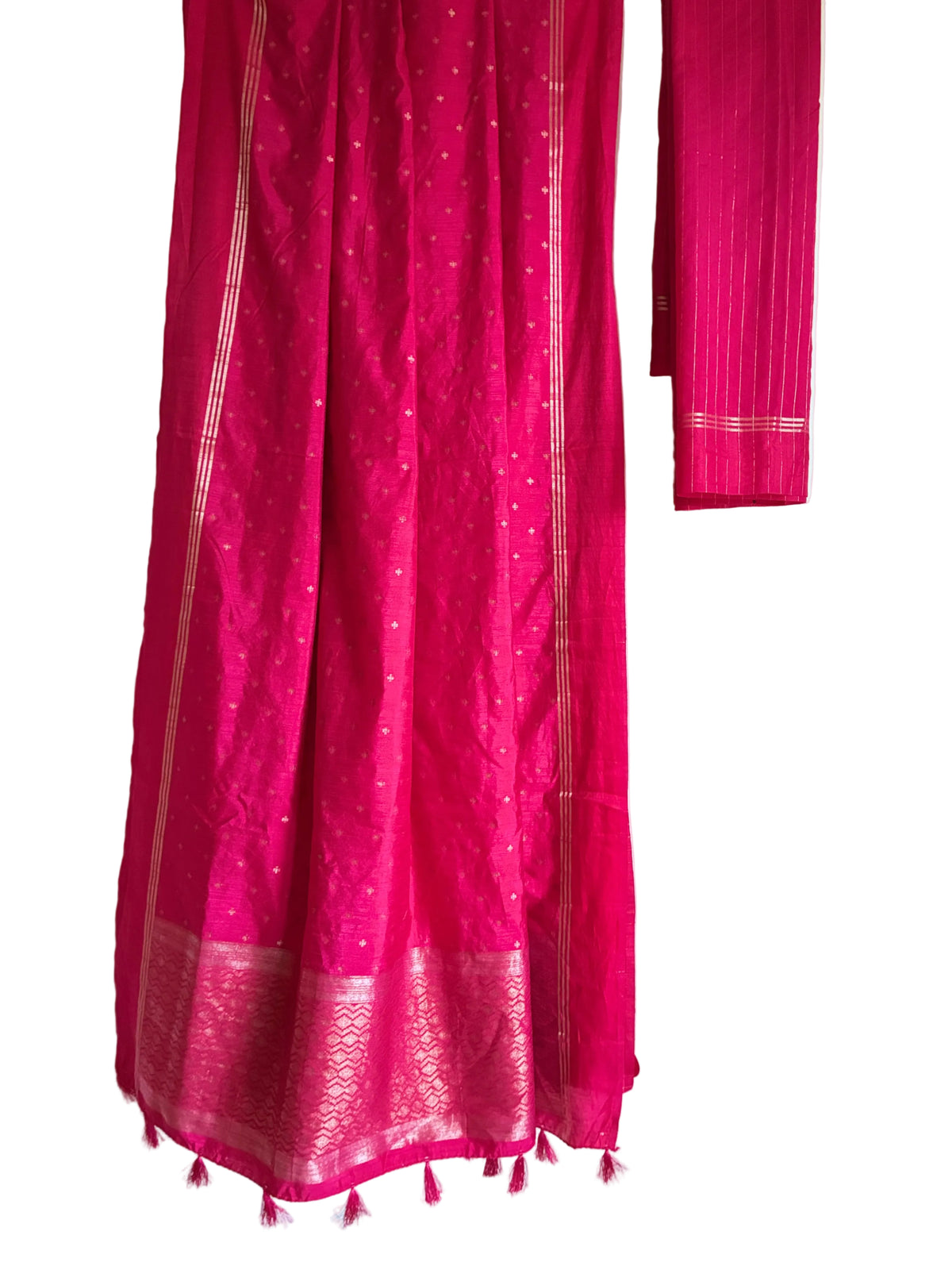 Bright pink jute silk saree striking vibrant drape full view Aariyaa sarees Bengaluru