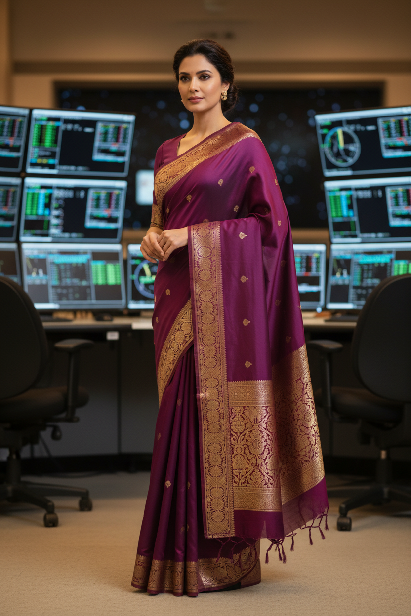 Purple Silk Saree — NASA Setting