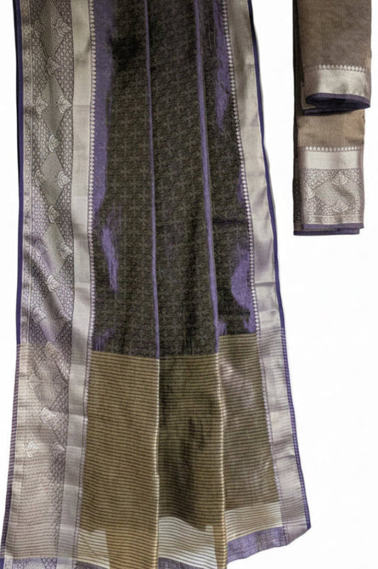 Purple Tissue Silk Saree with Silver Zari Border