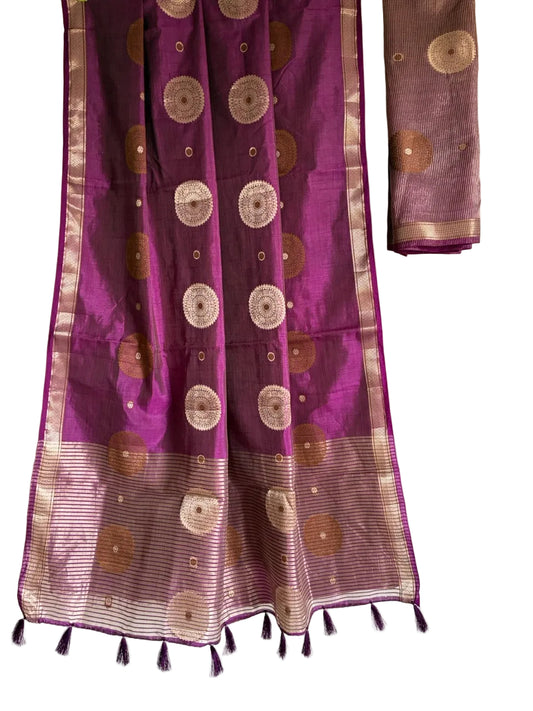 Radiant purple saree with gold mandala chakra motifs full drape view Aariyaa studio Bangalore